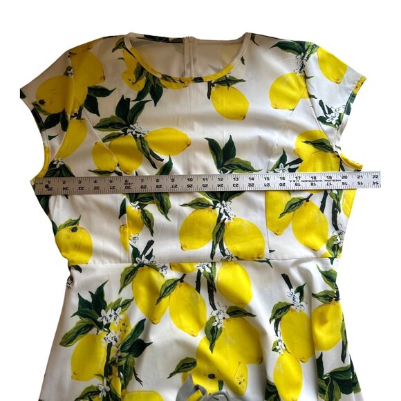 Yellow & White Lemon Print A-Line Midi Dress With Belt XL Summer Vacay - Picture 7 of 9